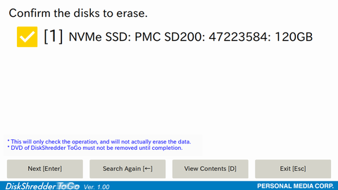 Confirm Target Disks for Erasure Screen 
