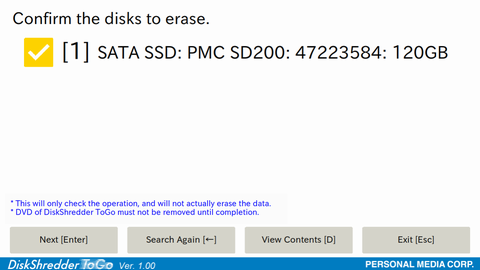 Confirm Target Disks for Erasure Screen 