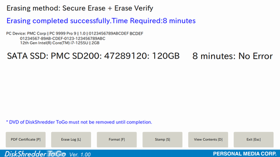 Example of screen at end of standard
