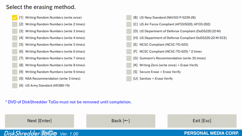  Erasure Method Selection Screen