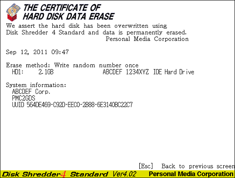 6. Data-erasure certificate screen